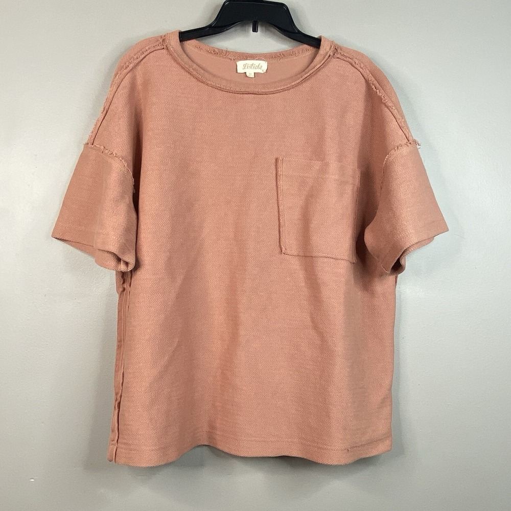 Listicle T-Shirt Top Texture Exposed Seam Knit Short Sleeve Women Size M Boxy
